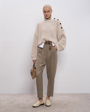 Brunello Cucinelli Коричневі штани з льоном MH126P9148