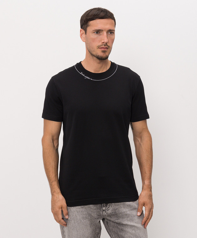 Dolce&Gabbana Чорна футболка з контрастною вишивкою логотипа G8RN8ZG7P9O зображення 3