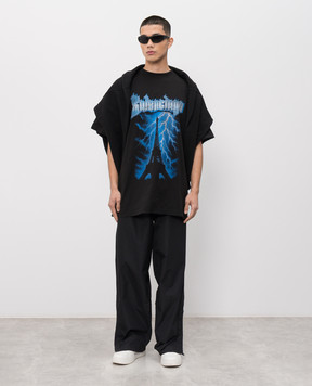 Balenciaga Чорна футболка Paris Thunderstorm 850345TUVE7
