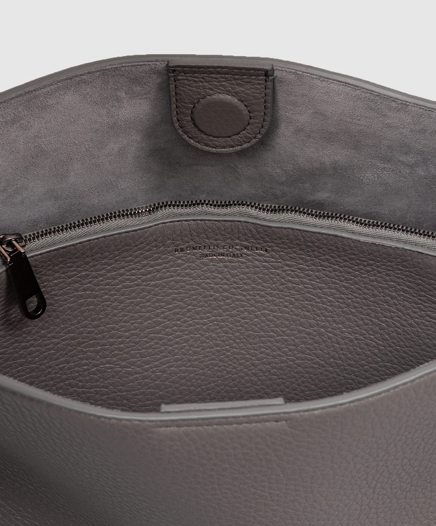 Brunello Cucinelli Сіра шкіряна сумка з логотипом MBDKB2820P зображення 4