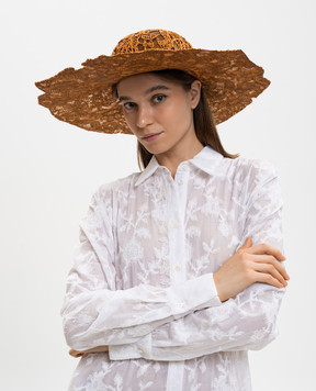 Ermanno Scervino Life Коричневая шляпа в цветочный узор с рафией D484V500ZQP