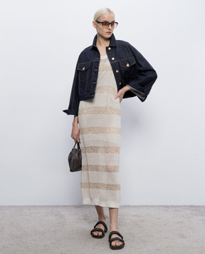 Brunello Cucinelli Бежева сукня в смужку з паєтками M58772A90