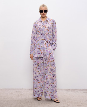 Balmain Фіолетові штани із шовку в квітковий принт GF1PN215SF37