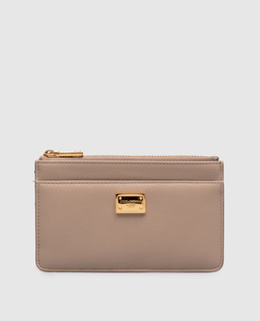 Dolce&Gabbana Коричневый кожаный картхолдер с металлической пластиной BI1261A9S25