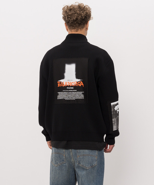 Balenciaga Черный кардиган с брендовыми нашивками 876816T1792 изображение 4