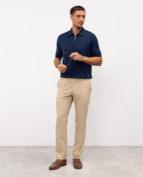 Stefano Ricci Синє поло із шовку з вишивкою монограми логотипа K616215P31F26101