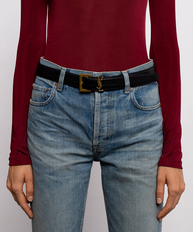 Saint Laurent Черный кожаный пояс Cassandre 634437DTI0W изображение 2