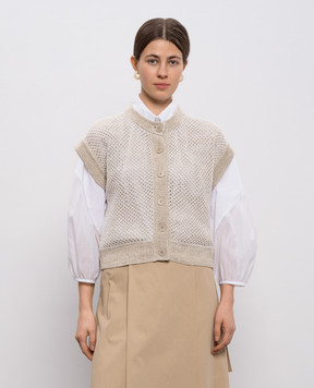 Peserico Бежевый ажурный жилет с льном A93130F079106B