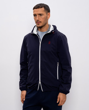 Brunello Cucinelli Синя вітровка з вишивкою емблеми MM49A7440G