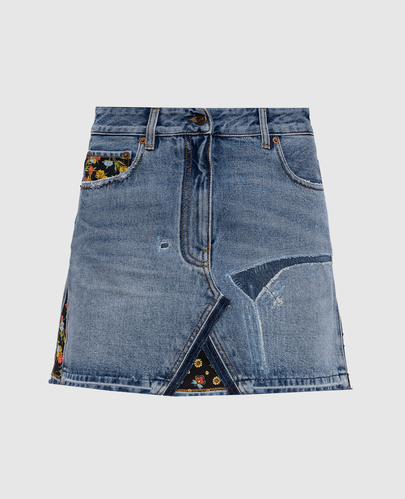 

Голубая джинсовая юбка мини с патчем логотипа, Голубой, Юбки-а-силуэта