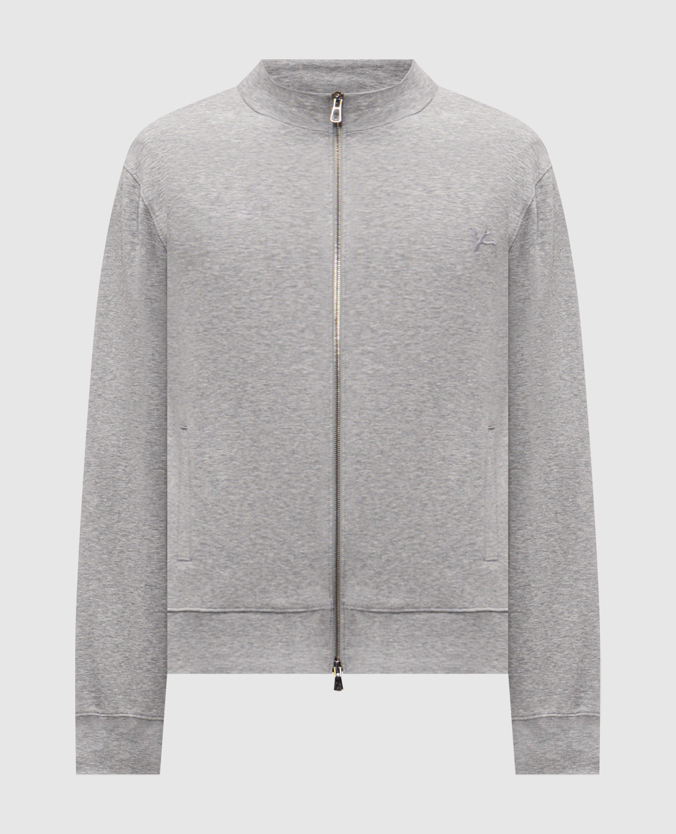 Серая меланжевая спортивная куртка с вышивкой эмблемы