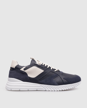 Stefano Ricci Синие кожаные кроссовки с монограммой UV689G6676WYSDP