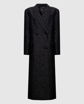Twinset Чорне двобортне пальто з люрексом 262TT2520