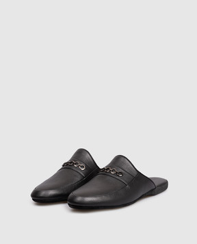 Stefano Ricci Черные кожаные тапочки UL01P774VTD