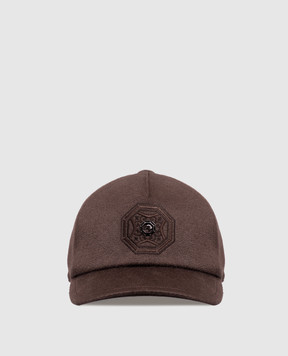 Stefano Ricci Коричнева кепка з кашеміру з вишивкою MCV630012ECO60HC