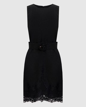 Twinset Черное платье мини из льна с кружевом 261TT2180