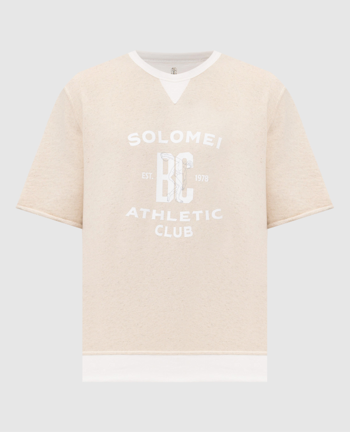 Бежевая футболка с брендовым принтом