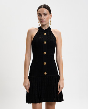 Balmain Чорна сукня міні з плісуванням GF1R3375KJ36