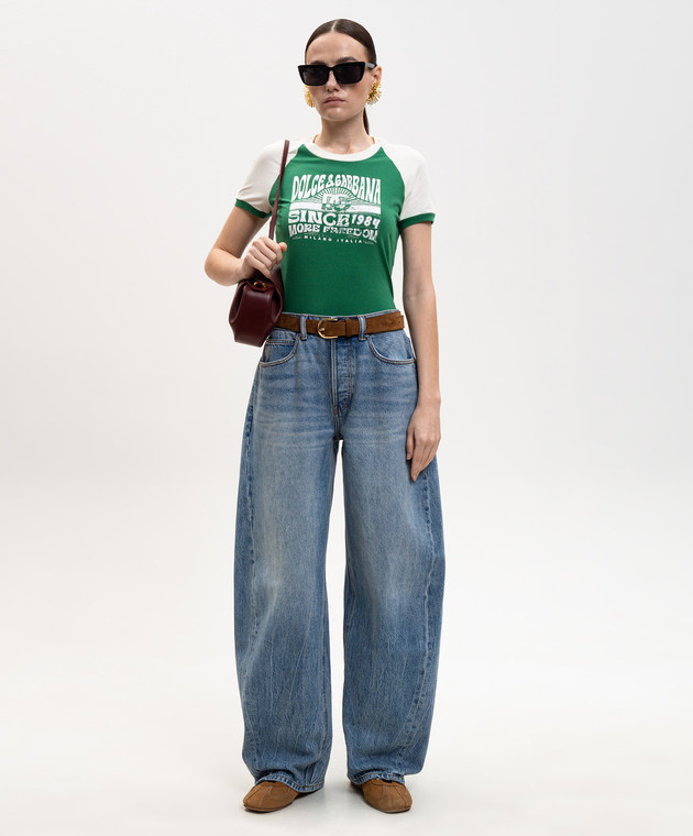 Dolce&Gabbana Зеленая футболка с принтом F8V88TGDDMU изображение 2