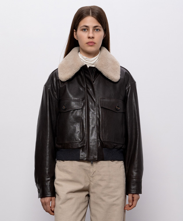 Brunello Cucinelli Коричнева шкіряна куртка MPCTN7656P зображення 3