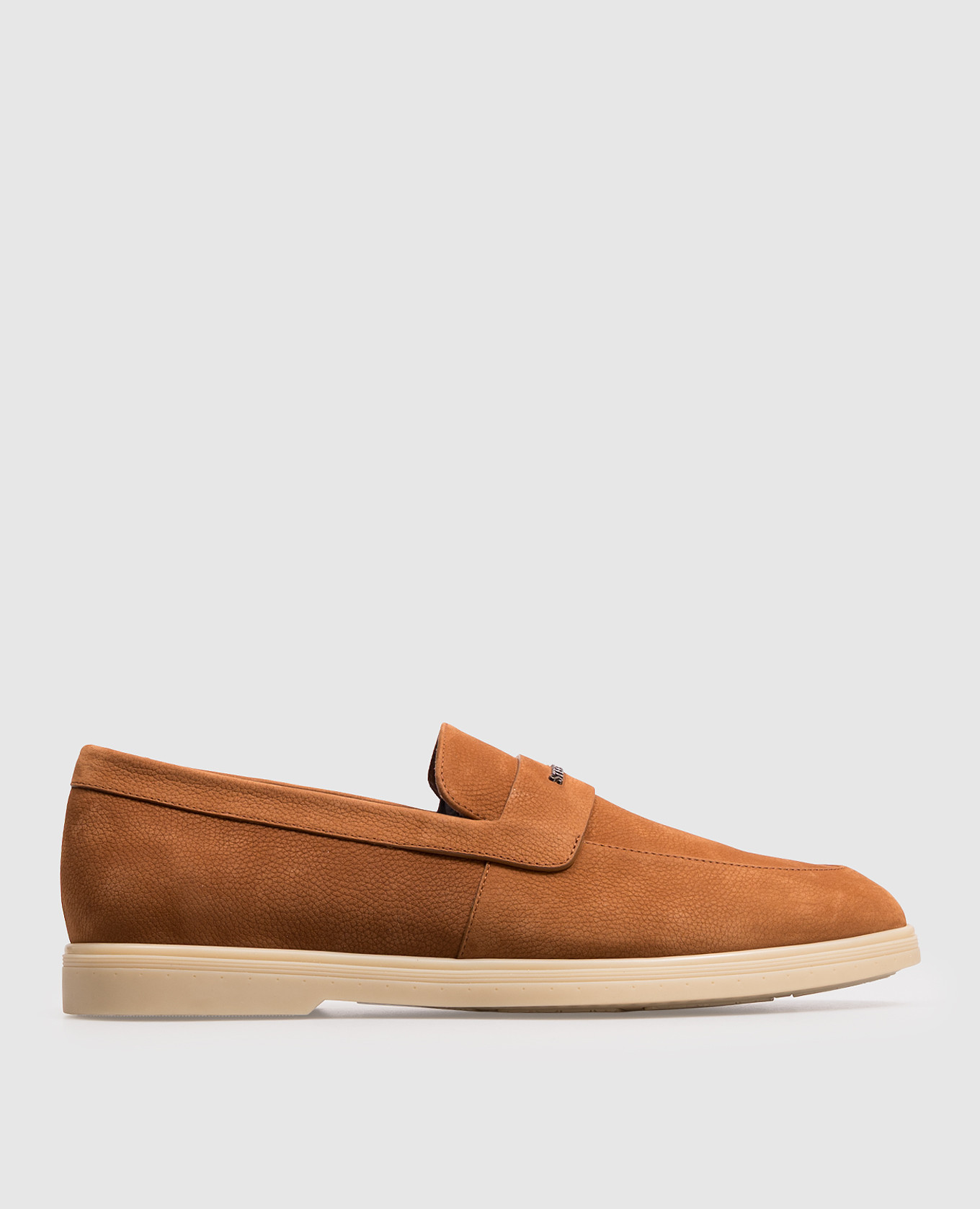 Коричневые лоферы из нубука с фактурным логотипом