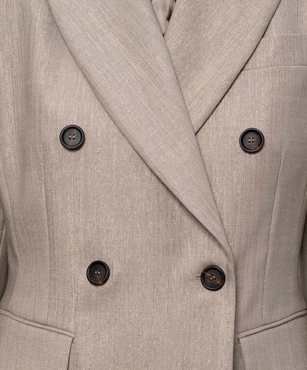 Brunello Cucinelli Бежевый двубортный жакет с люрексом MG5177241P изображение 5
