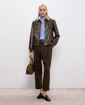 Yves Salomon Шкіряна куртка кольору хакі 25EYV20155APXX