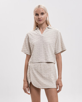 Off-White Бежева футболка-поло у візерунок логотипа 29A00713T