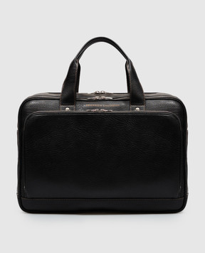 Brunello Cucinelli Чорний шкіряний портфель з принтом логотипа MBZIBU391