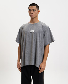 Maison Margiela MM6 Сіра меланжева футболка з нашивкою логотипа SH0GC0071M20170
