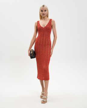 Twinset Терракотовое платье в узор с люрексом 261TT3322