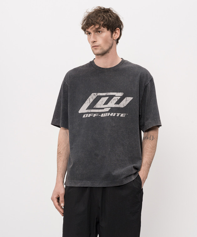 Off-White Серая футболка с принтом логотипа 44MAA120S26J00A изображение 3