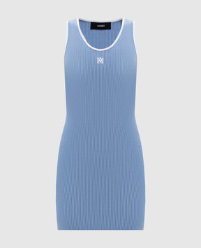AMIRI Голубое платье мини с вышивкой монограммы AW326CA003