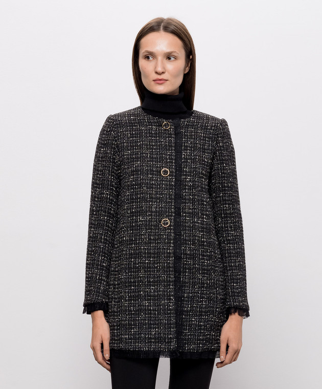 Twinset Черное твидовое пальто 262TP2085 изображение 3