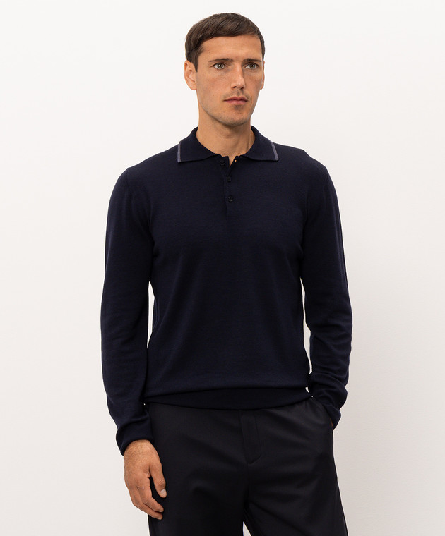 Canali Синє поло з вовни MK02481C0017 зображення 3