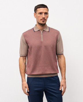 Stefano Ricci Коричневе поло з шовком в контрастний візерунок K212035P31F26191