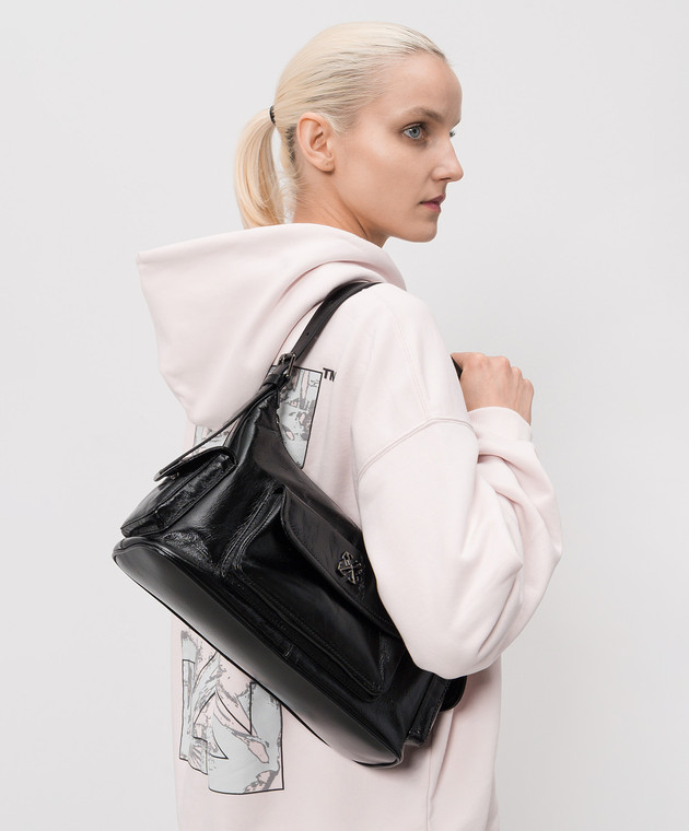 Off-White Чорна шкіряна сумка-хобо Dumbo OWNN18OC99LEA001 зображення 2