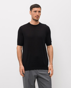 Cashmere&Whiskey Черная футболка из шелка и льна MU7632318520R