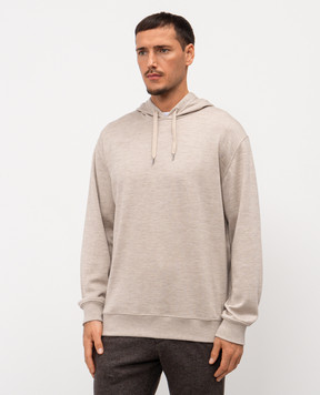 Brunello Cucinelli Бежеве меланжеве худі з кашеміру та шовку MM8359021G