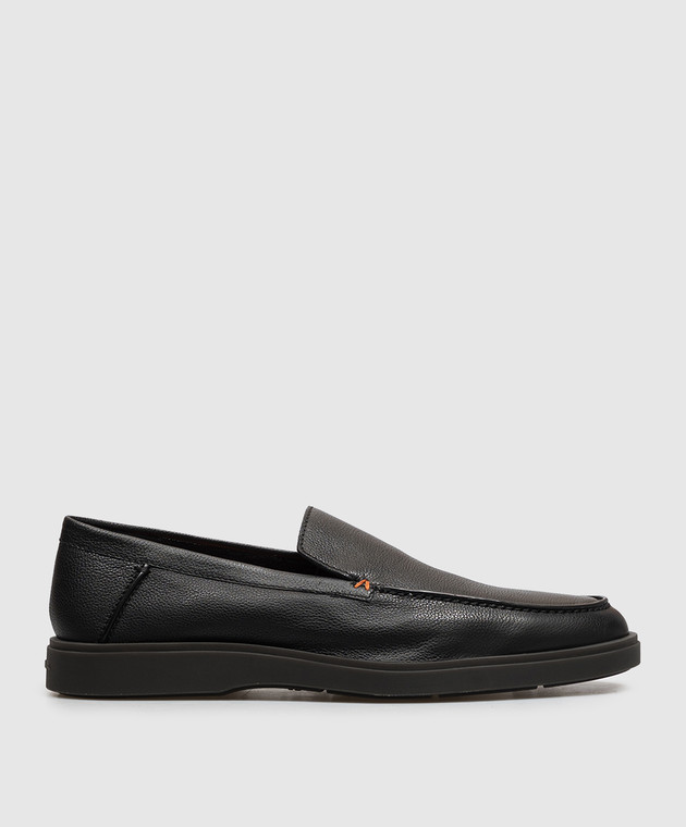 Santoni Чорні шкіряні лофери з фактурним логотипом MGDG17824SMOSWLM