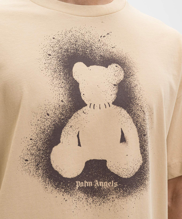 Palm Angels Бежевая футболка Spray Bear PMAA109S26JER001 изображение 5