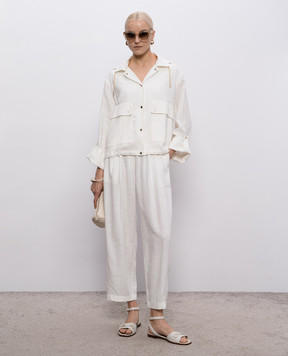 Herno Штани кольору айворі з льоном PT000222D12689