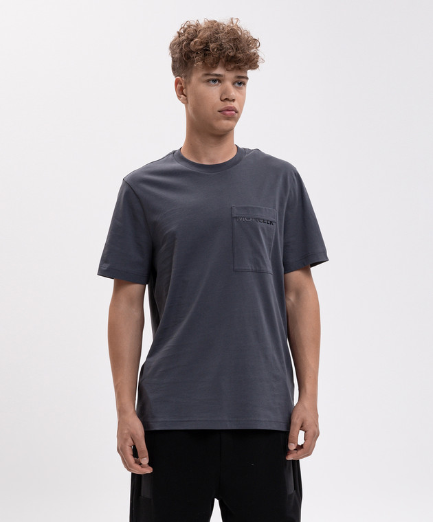 Moncler Серая футболка с принтом логотипа L20918C0005689B8Q изображение 3
