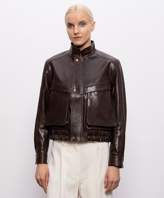 Babe Pay Pls Коричневая кожаная укороченная куртка 2508LUKAS изображение 3