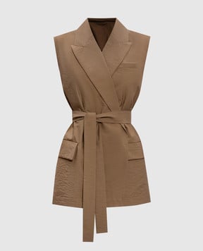 Brunello Cucinelli Коричневий жилет на запах з ланцюжком моніль M0F797758