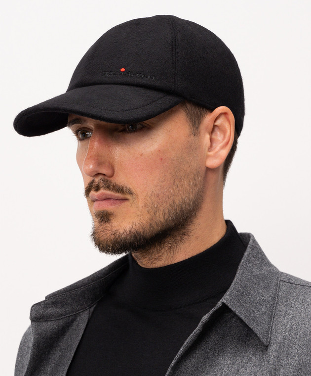 Kiton Чорна кепка з кашеміру з вишивкою логотипа UCPL022K0216L зображення 2