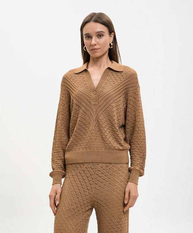 Twinset Коричневий ажурний пуловер 261LL3AAA зображення 3