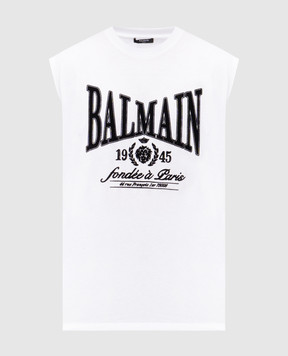 Balmain Белый топ с фактурным принтом логотипа GH1ED006GF46