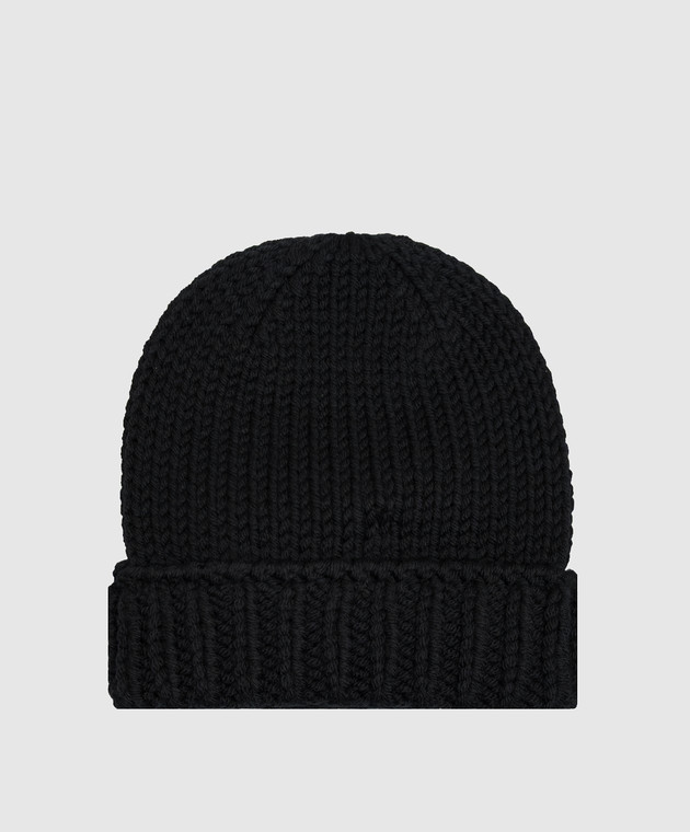 Moncler ENFANT Детская черная шапка с нашивкой логотипа L29543B00017M1172 изображение 2
