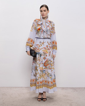 Etro Блакитна спідниця максі із шовку в квітковий принт WRFA0037AKG69